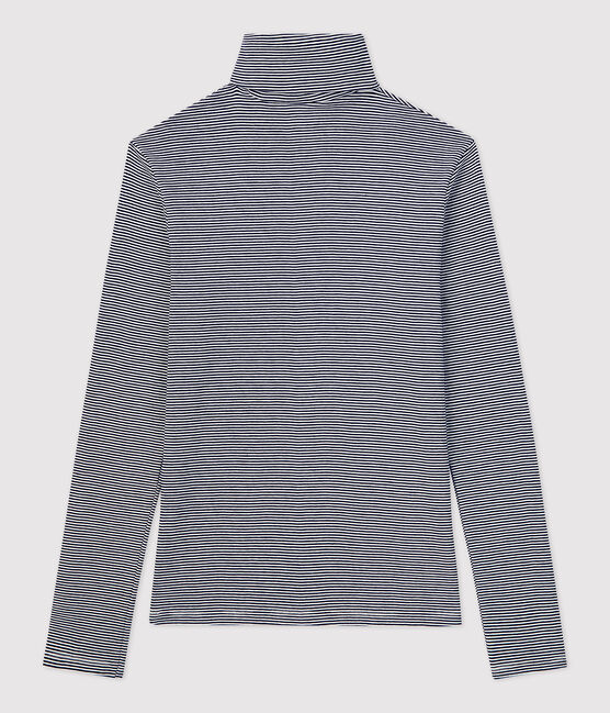 Women's Iconic Organic Cotton Polo Neck T-Shirt SMOKING blue/MARSHMALLOW white
