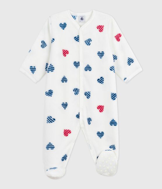 Babies' winter onesie in heart-print fleece MARSHMALLOW white/MULTICO white