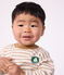Babies' long-sleeved stripy cotton T-shirt. beige/ecru