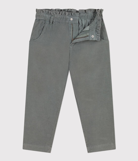 Girl's straight fit trousers in soft velvet THUYA green