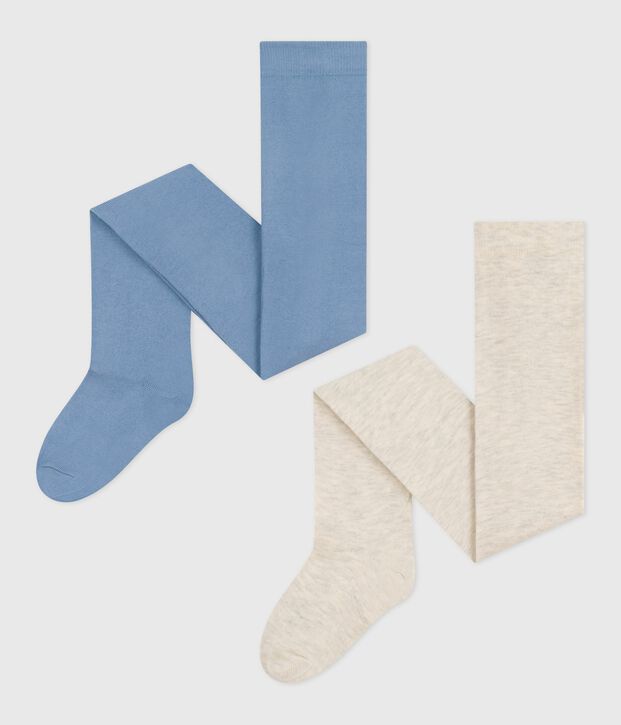 Children's cotton jersey tights - 2-pack blue/beige