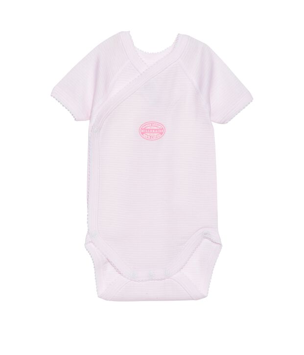 Newborn baby girl short-sleeve bodysuit in milleraies stripe pink/white