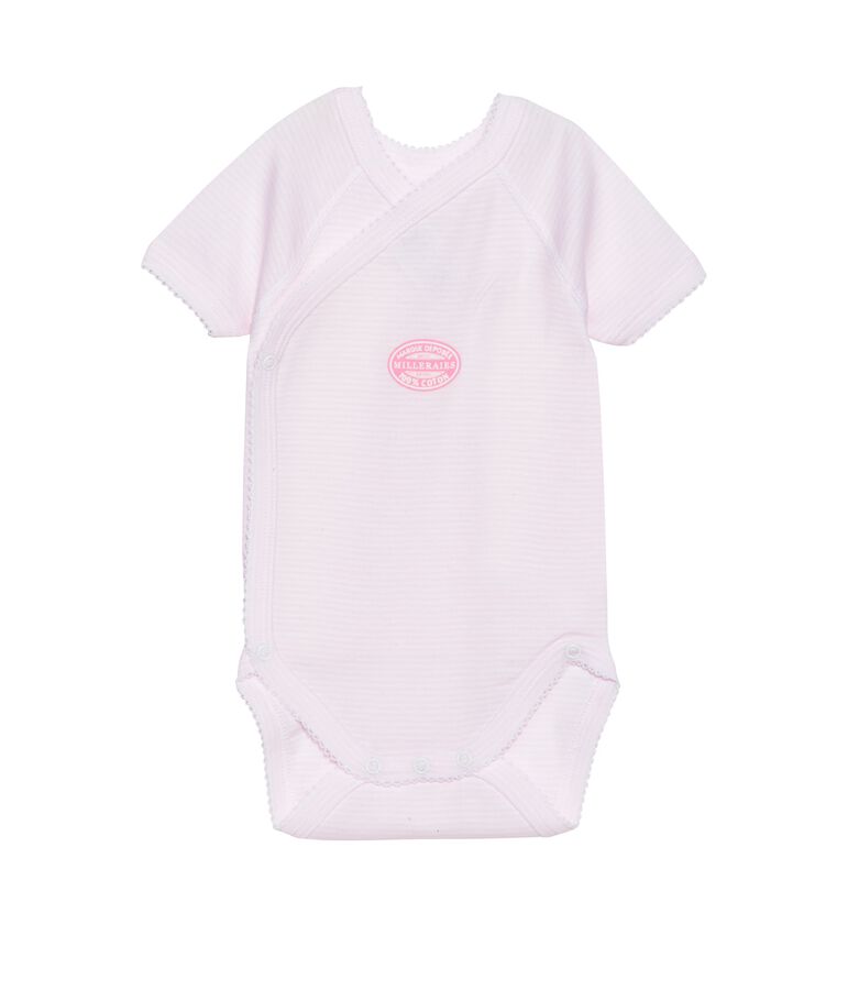 Newborn baby girl short-sleeve bodysuit in milleraies stripe pink/white