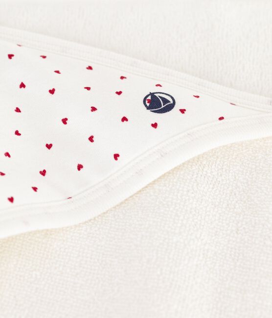 Babies' square cotton bath wrap MARSHMALLOW white/TERKUIT red