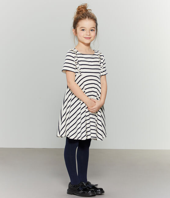 Girls' Short-Sleeved Dress COQUILLE/SMOKING | Petit Bateau Girls' Short-Sleeved Dress COQUILLE/SMOKING | Petit Bateau