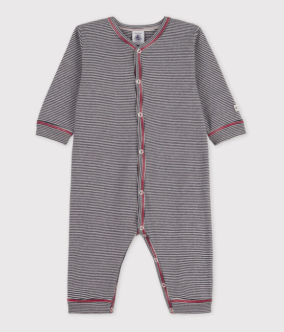 Babies' Striped Footless Cotton Sleepsuit SMOKING blue/MARSHMALLOW white