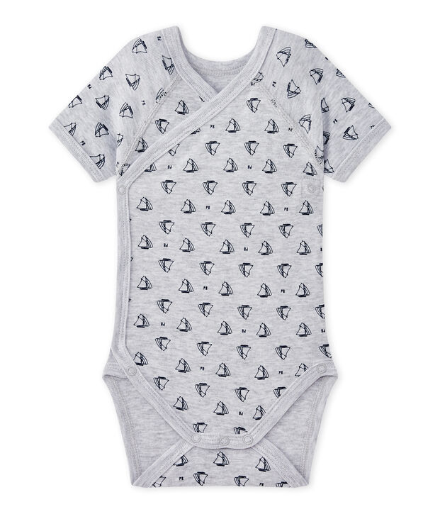 Newborn baby boys' short-sleeved printed bodysuit grey/blue