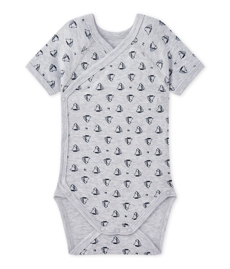 Newborn baby boys' short-sleeved printed bodysuit grey/blue