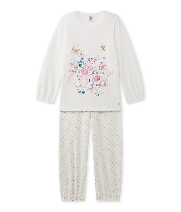 Girl's terry velour pyjamas with motif white/yellow