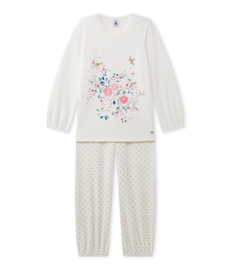 Girl's terry velour pyjamas with motif LAIT white/OR yellow