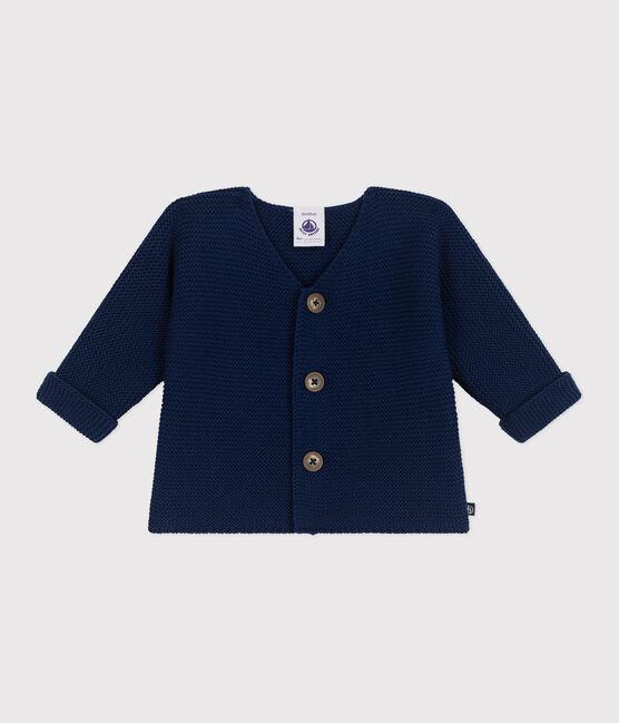 Babies' moss stitch cotton cardigan MEDIEVAL blue