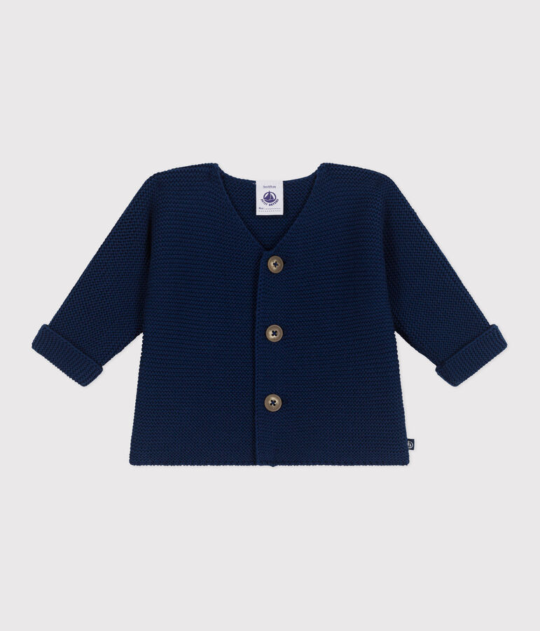 Babies' moss stitch cotton cardigan blue