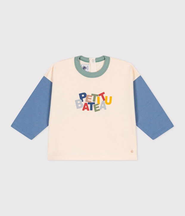 Babies' long-sleeved fine jersey T-shirt blue/blue