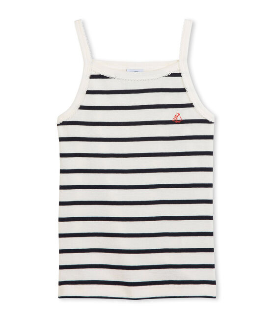 Girls' vest top COQUILLE beige/SMOKING blue