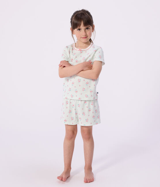 Children's floral print short cotton pyjamas MARSHMALLOW white/MULTICO white