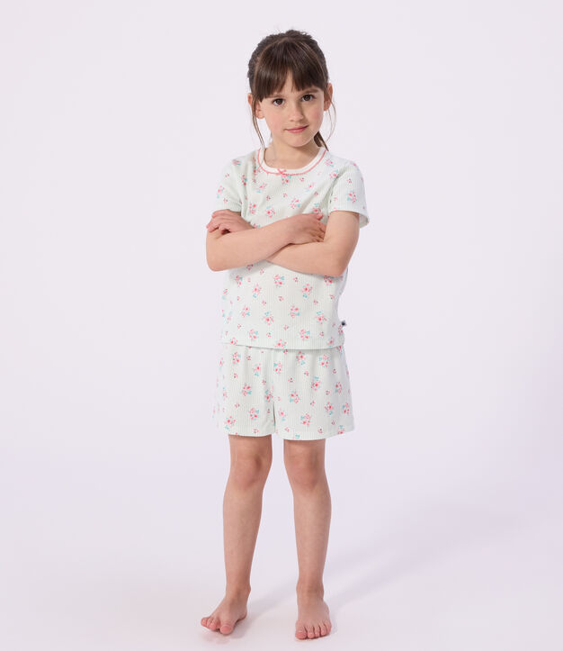 Children's floral print short cotton pyjamas white/multicolor