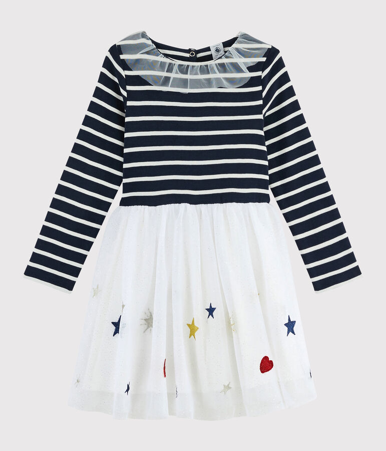 Girl's Long-sleeved Dress SMOKING blue/MULTICO white
