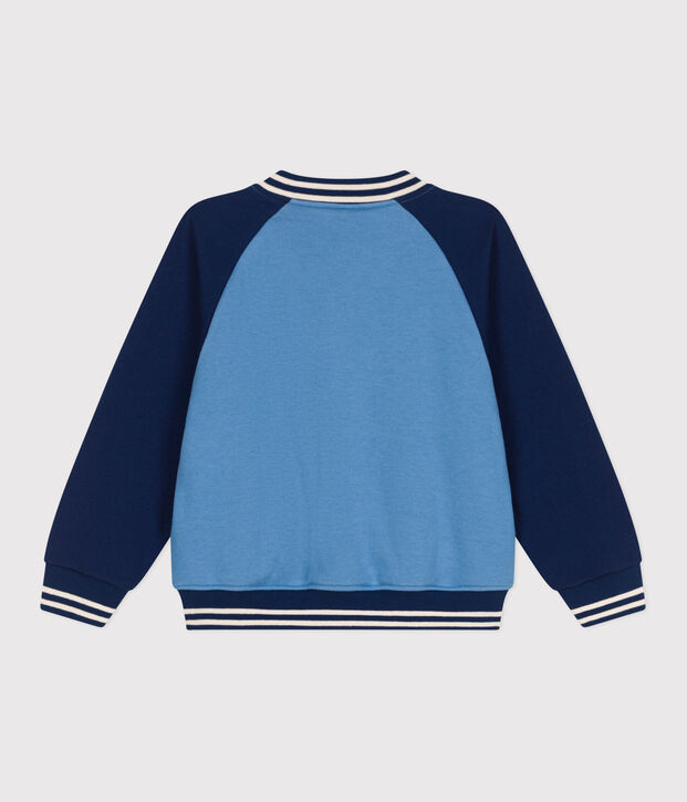 Children's varsity-style jacket in plain cotton blue/blue