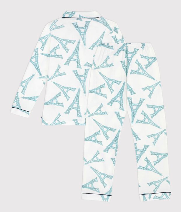 Children's buttoned printed cotton pyjamas white/multicolor