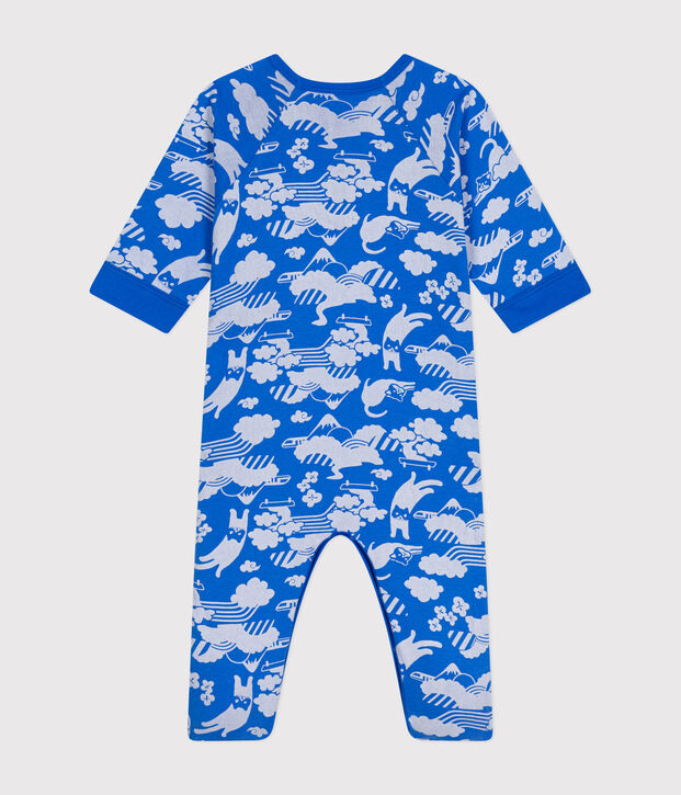 Babies' Zip-up Cotton Pyjamas blue/white