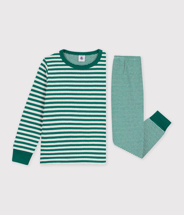 Children's stripy tube knit pyjamas green/beige