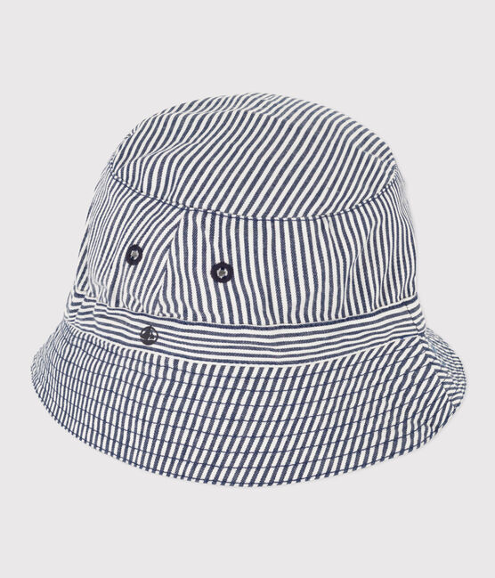 Boys' Stripy Sun Hat MEDIEVAL blue/MARSHMALLOW white