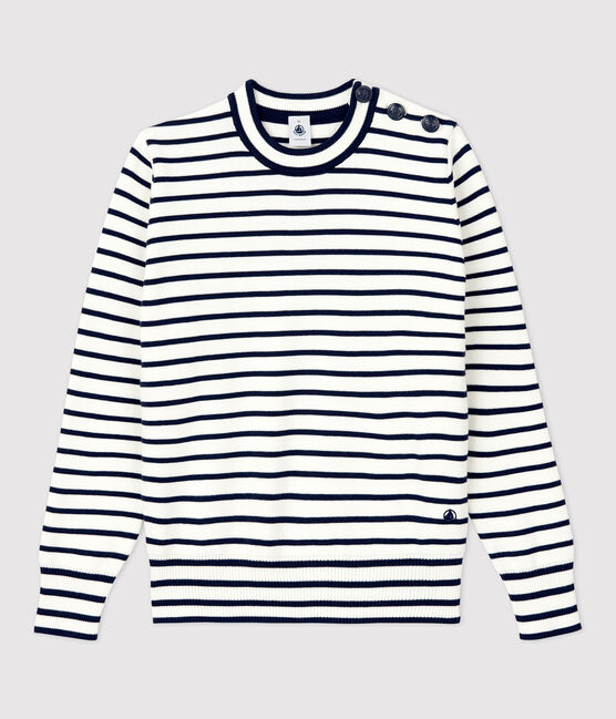 Women's Navy Cotton Jumper MARSHMALLOW white/SMOKING blue