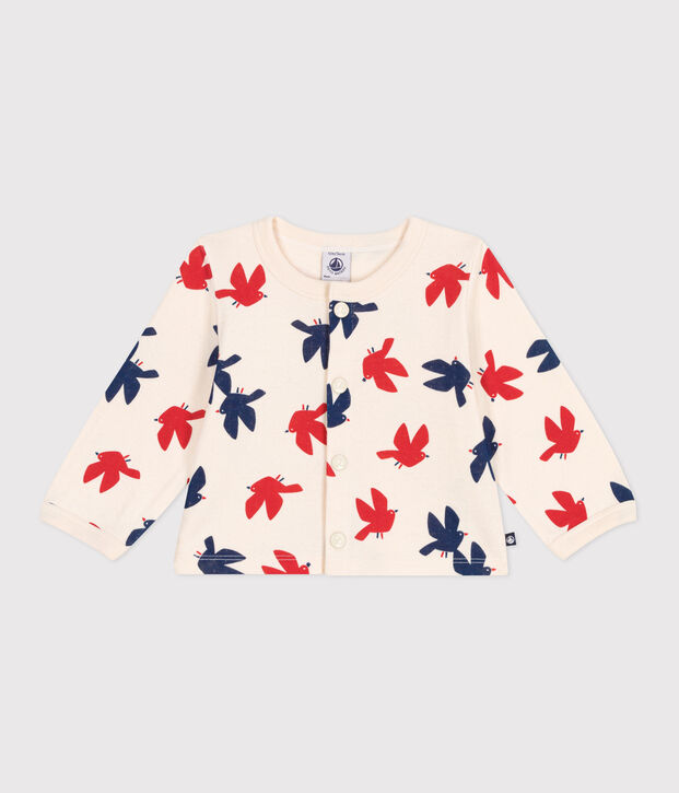 Babies' bird print cotton cardigan Ecru/multicolor
