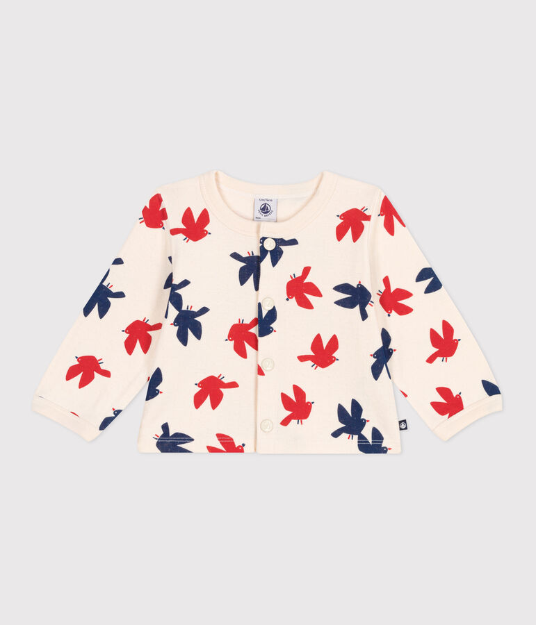 Babies' bird print cotton cardigan Ecru/multicolor