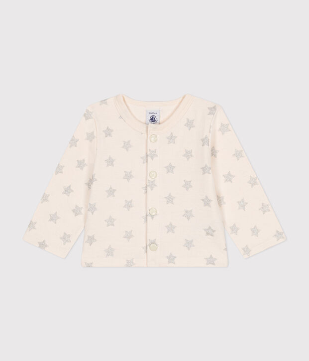 Rib knit star print cardigan for baby Ecru/grey