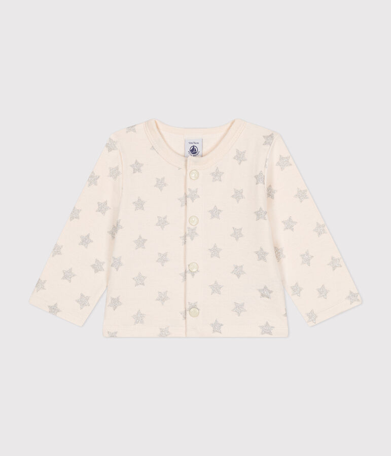 Rib knit star print cardigan for baby Ecru/grey