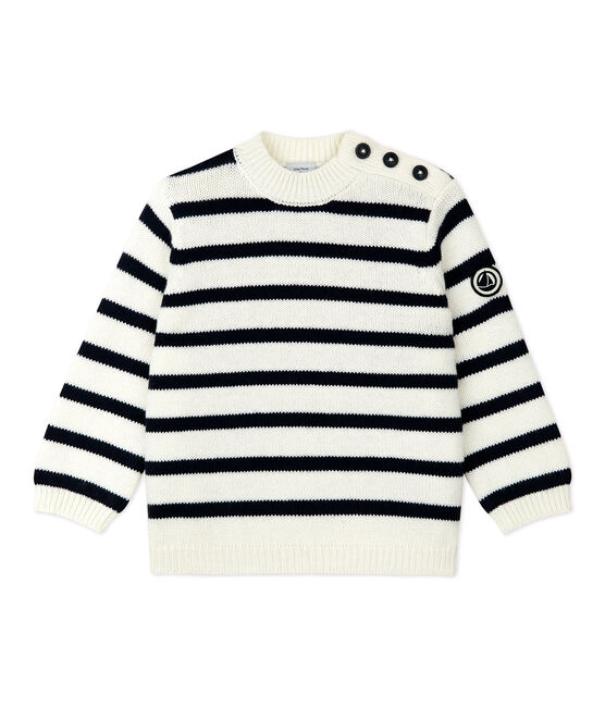 Babies' Wool/Cotton Jumper MARSHMALLOW white/SMOKING blue