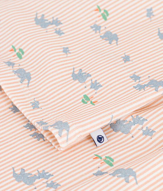 Children's short elephant print cotton pyjamas MARSHMALLOW white/MULTICO white