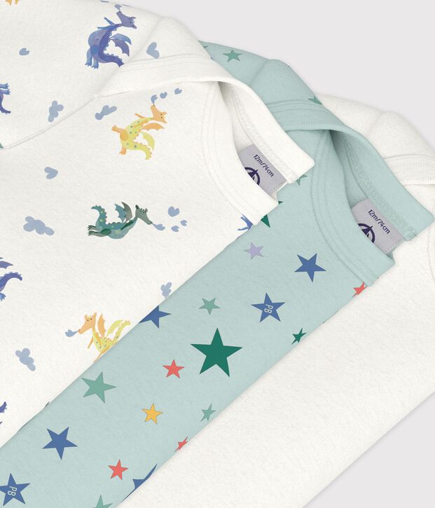 Pack of short-sleeved dragon print cotton bodies for babies multicolor