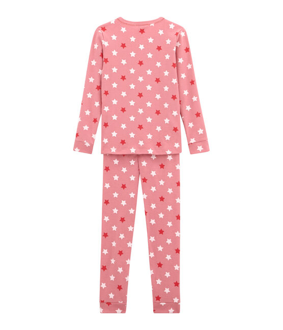 Little girl's fitted pyjamas. CHEEK pink/MULTICO white
