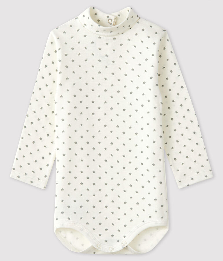Baby boy's long-sleeved bodysuit MARSHMALLOW white/GRIS grey