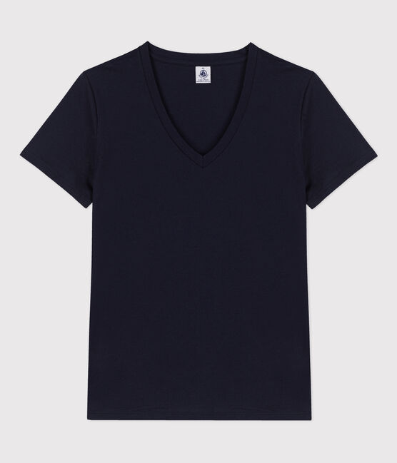 Women's Straight V-Neck Cotton T-Shirt SMOKING blue