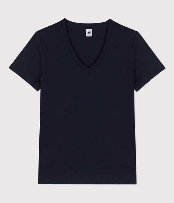 Women's Straight V-Neck Cotton T-Shirt SMOKING blue