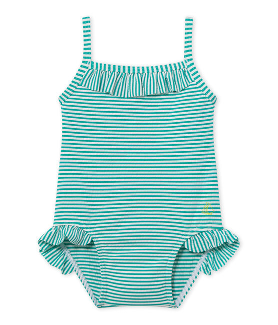 Baby girl one-piece swimsuit FLAG green/LAIT white