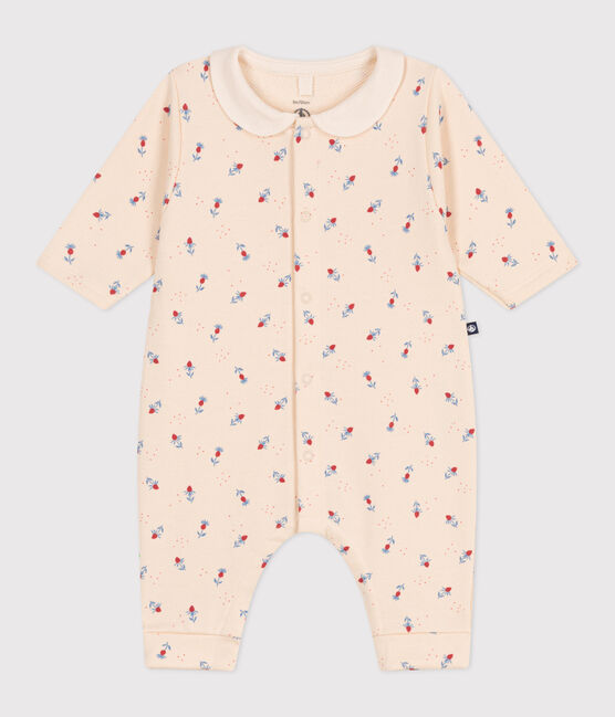 Babies' floral print cotton playsuit with a collar AVALANCHE white/MULTICO