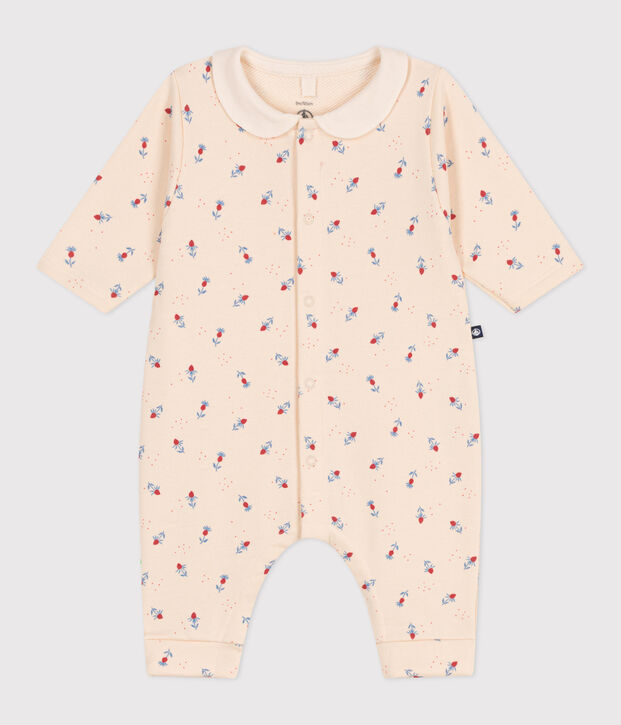 Babies' floral print cotton playsuit with a collar Ecru/multicolor