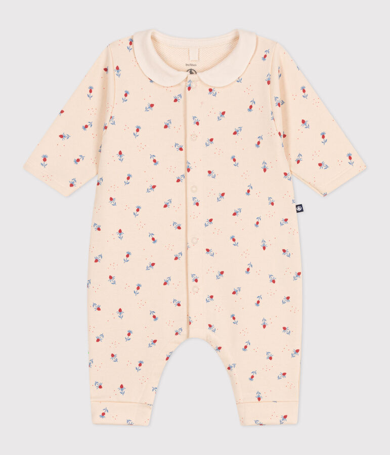 Babies' floral print cotton playsuit with a collar Ecru/multicolor