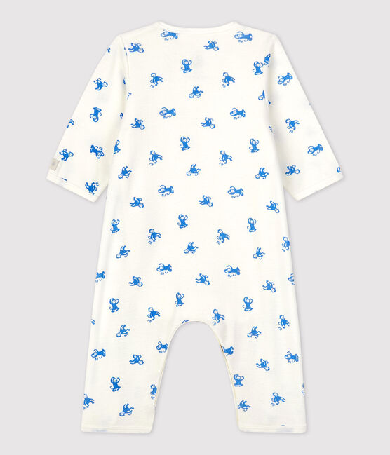 Babies' Footless Organic Cotton Bodyjama MARSHMALLOW white/BRASIER blue