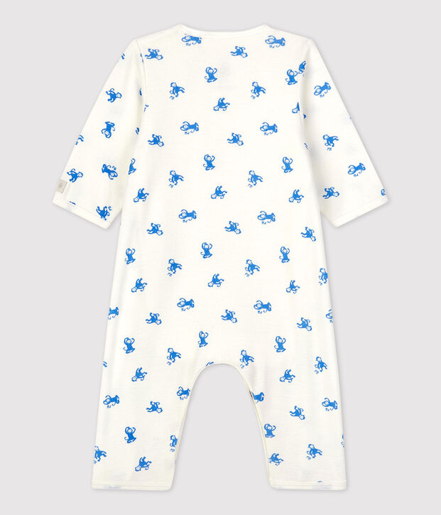 Babies' Footless Organic Cotton Bodyjama white/blue
