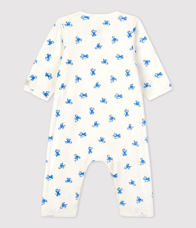 Babies' Footless Organic Cotton Bodyjama white/blue