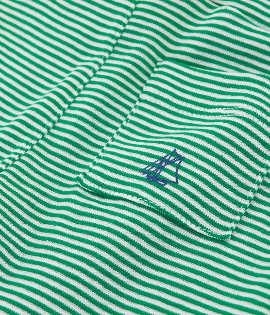 Baby boys' striped shorts PIVERT green/MARSHMALLOW white