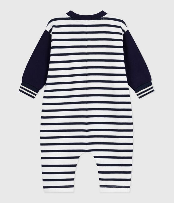 Babies long Breton stripe-printed cotton playsuit MARSHMALLOW white/SMOKING blue