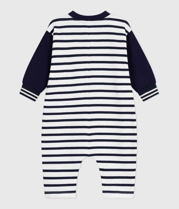 Babies long Breton stripe-printed cotton playsuit white/blue