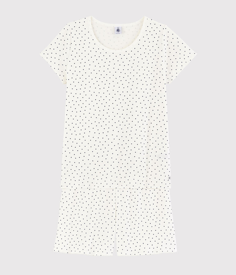Girls'/Women's Cotton Short Pyjamas with Blue Hearts Pattern white/blue