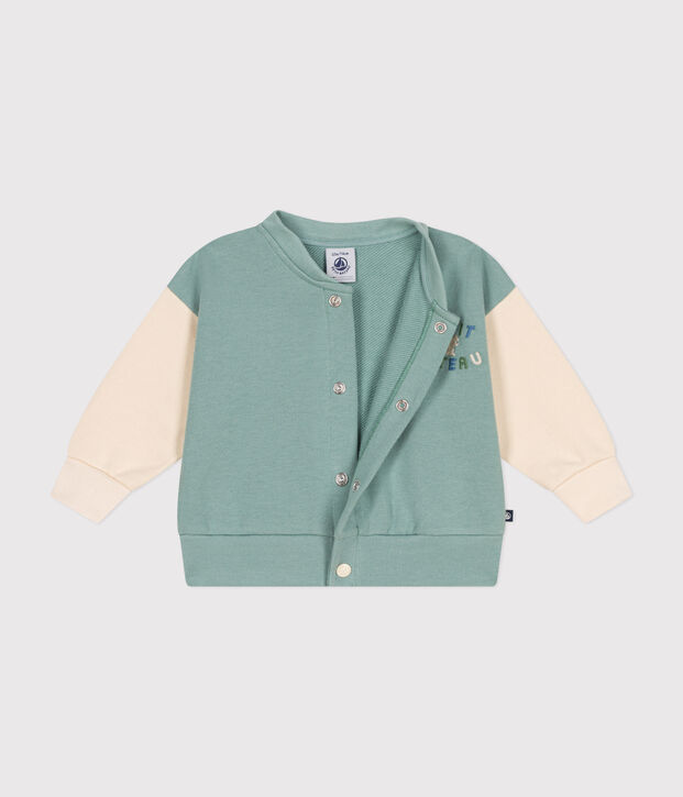 Babies' varsity-style fleece jacket green/ecru
